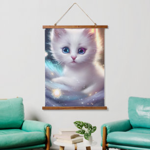 Fantasy Fluffy White Cat Hanging Tapestry