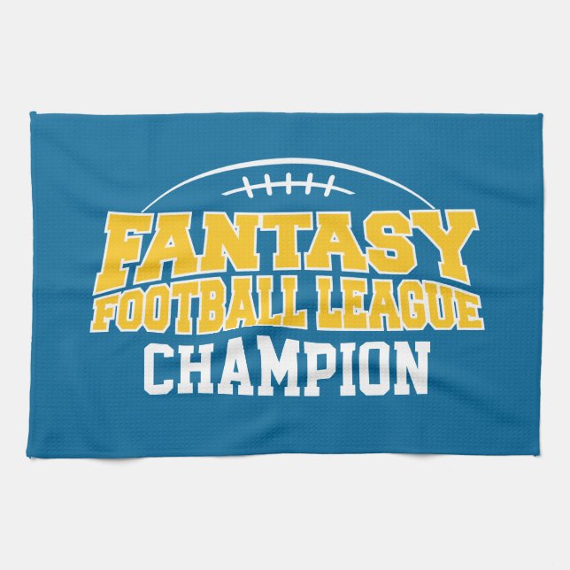 Fantasy Football Champion - Blue and Yellow Gold Kitchen Towel (Horizontal)