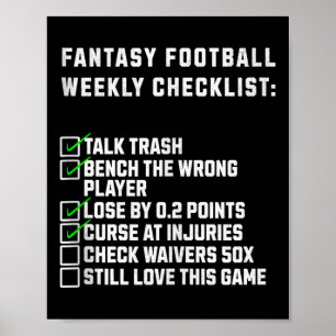 Fantasy Football Weekly Checklist Funny Sports Hum Poster