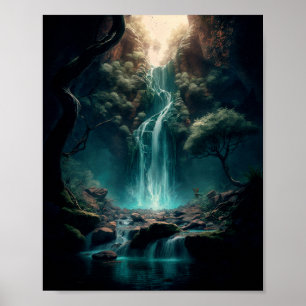 Fantasy Forest Art, Mystical Waterfall, Magical  Poster