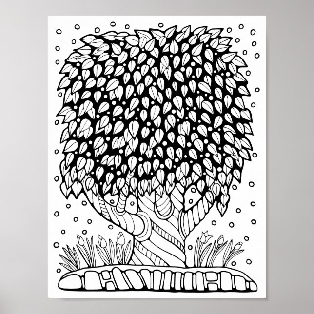 Fantasy Forest Leafy Tree Colouring Page Art Poster (Front)