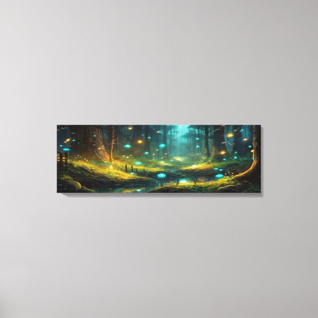 Fantasy forest lightup mashrooms Panoramic  Canvas Print (Front)
