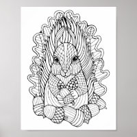 Fantasy Forest Squirrel  Acorns Colouring Page Art