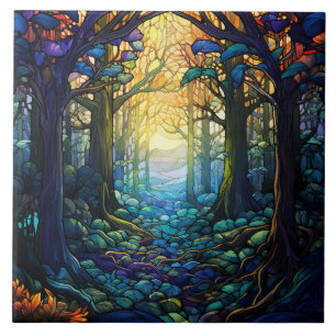 Fantasy Forest Stained Glass  Tile