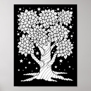 Fantasy Forest Starry Night Tree Coloring Page Art Poster