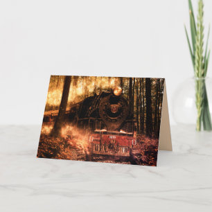 fantasy forest train greeting card