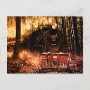 fantasy forest train postcard