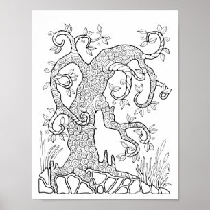 Fantasy Forest Tree Spiral Colouring Page Art Poster