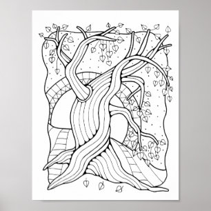 Fantasy Forest Twisted Tree Coloring Page Art Poster
