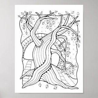 Fantasy Forest Twisted Tree Colouring Page Art Poster
