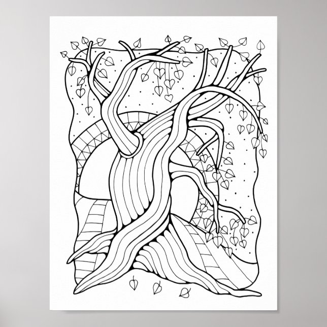 Fantasy Forest Twisted Tree Colouring Page Art Poster (Front)