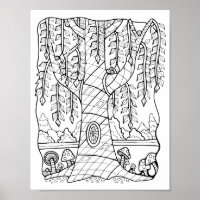 Fantasy Forest Willow Tree Colouring Page Art