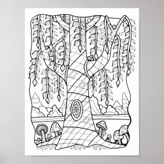 Fantasy Forest Willow Tree Colouring Page Art Poster