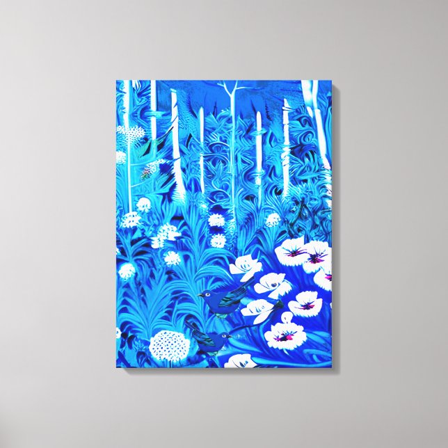 Fantasy Forest with Flowers and Birds Canvas Print (Front)