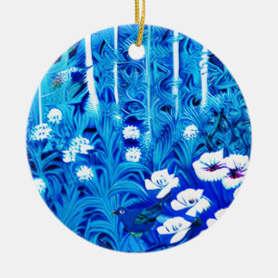 Fantasy Forest with Flowers and Birds Ceramic Ornament