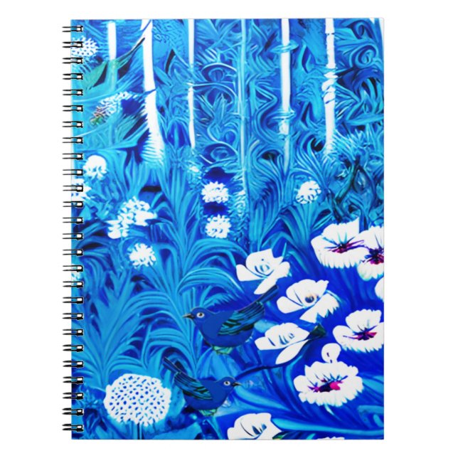 Fantasy Forest with Flowers and Birds Notebook (Front)