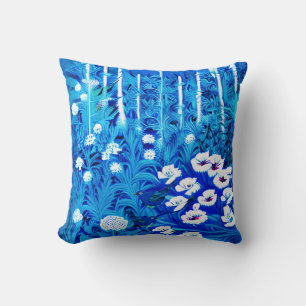 Fantasy Forest with Flowers and Birds Throw Pillow