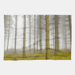 fantasy forest with fog and yellow foliage kitchen towel