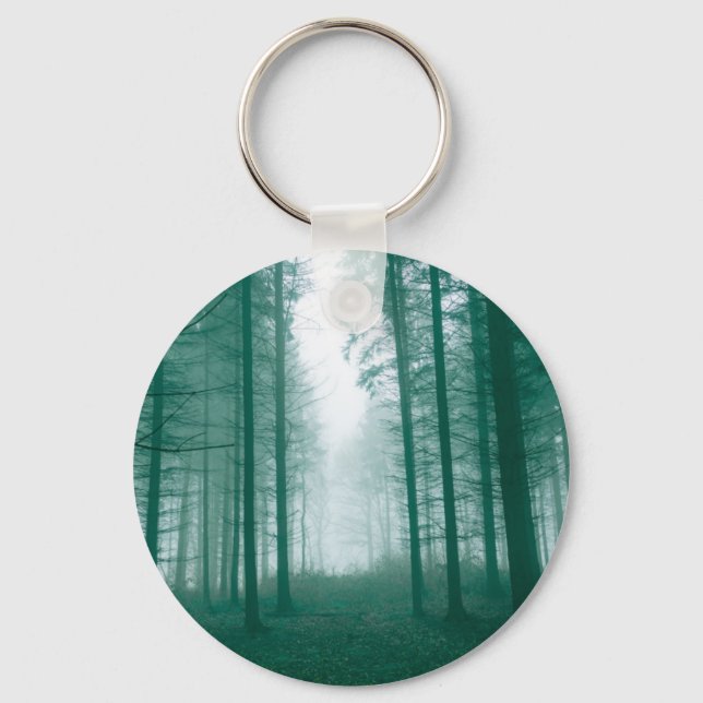 Fantasy forest with fog in Green Keychain (Front)