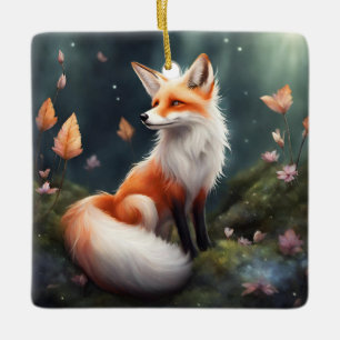 Fantasy Fox Nature Art Ceramic Ornament