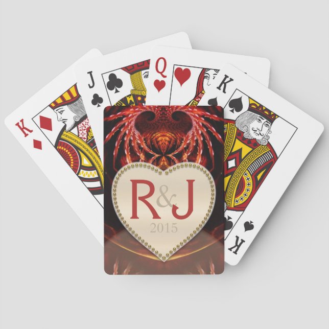Fantasy Fractals Initials Heart Personalized Playing Cards (Back)
