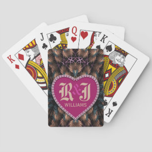 Fantasy Fractals Initials Pink Heart Personalized Playing Cards
