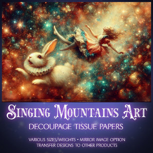 Fantasy Freefall White Rabbit and Alice Decoupage Tissue Paper