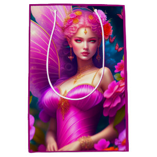 Fantasy Fuchsia Fairy Flower Butterflies Medium Gift Bag