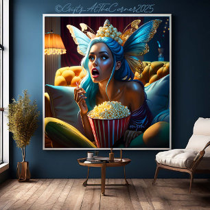 Fantasy Funny Beautiful Fairy Watching Movie  Canvas Print