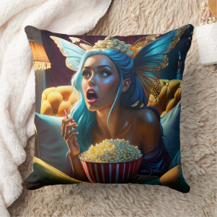 Fantasy Funny Beautiful Fairy Watching Movie Throw Pillow