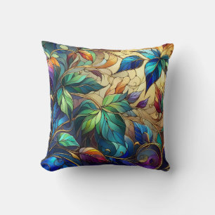 Fantasy Garden. Leafy design. Faux Stained glass Throw Pillow