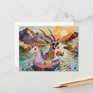 Fantasy Gazelle in a Rainbow Unicorn Float Postcard