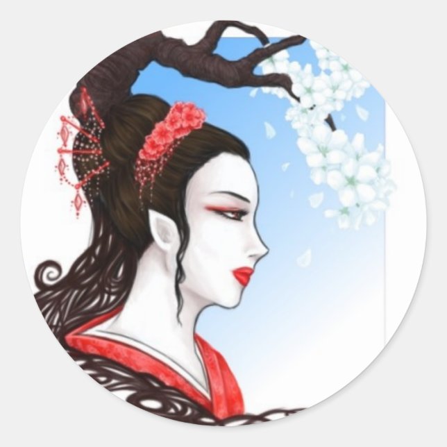 Fantasy Geisha Classic Round Sticker (Front)