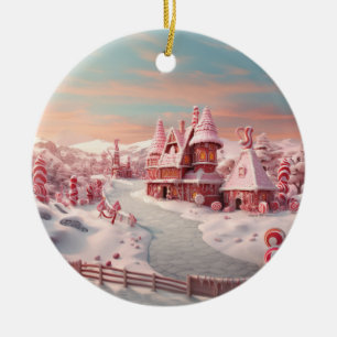 Fantasy Gingerbread House with Candies 4 Ceramic Ornament