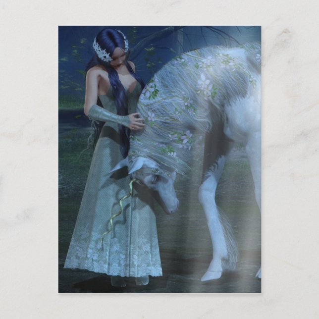 Fantasy Girl and Unicorn in the Moonlight Postcard (Front)