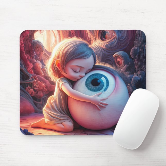 Fantasy Girl Hugging An Eyeball Mouse Pad (With Mouse)