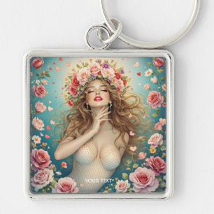 Fantasy Girls Hearts Flowers Keychain