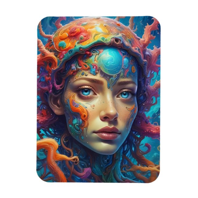 Fantasy girls portrait mosaic oils magnet (Vertical)