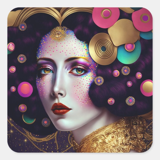 Fantasy Glam Woman Pop Art Square Sticker (Front)