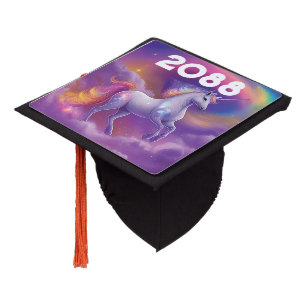 Fantasy Glitter Rainbow Unicorn Cosmic Clouds Graduation Cap Topper
