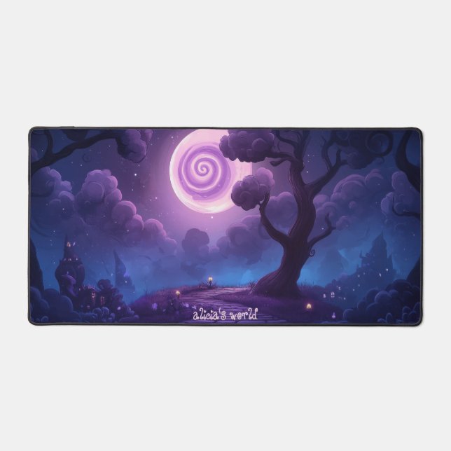 Fantasy Glowing Moon Over Enchanted Path Desk Mat (Front)