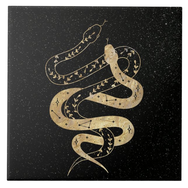 Fantasy Gold and Black Mystical Snakes  Tile (Front)