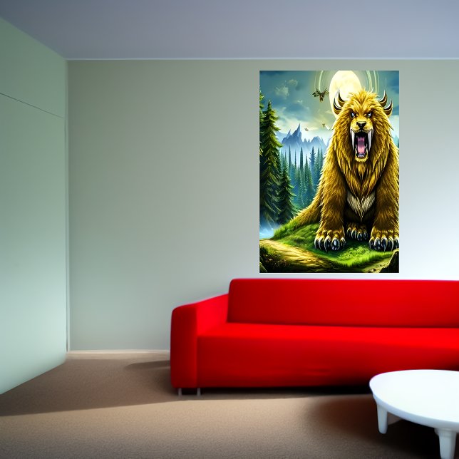 Fantasy golden sabertooth bear | AI Art Poster (Creator Uploaded)