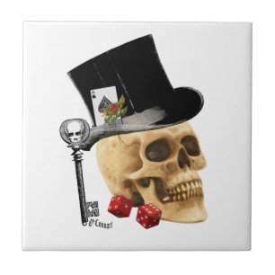 Fantasy Gothic gambler skull tattoo design Tile