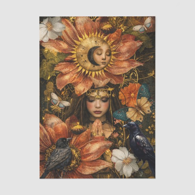Fantasy Gothic Moth Garden Collage Decoupage Tissue Paper (Front)
