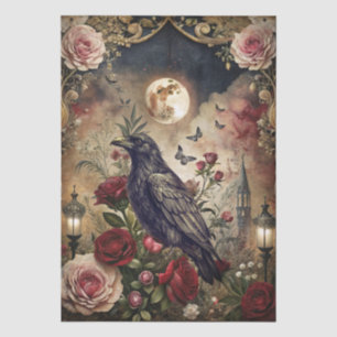 Fantasy Gothic Raven & Red Roses Decoupage Tissue Paper