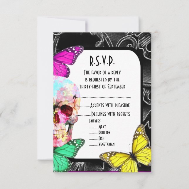 Fantasy gothic skull black wedding R.S.V.P RSVP Card (Front)