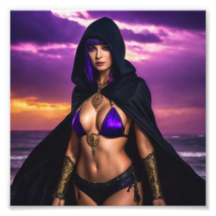 Fantasy Gothic Warlock Babe in Cloak Sunset Photo Print