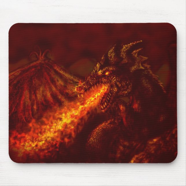 Fantasy Great Red Dragon Breathing Fire Mouse Pad (Front)