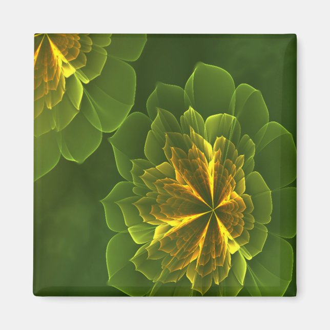 Fantasy Green Yellow Fractal Flowers Magnet (Front)